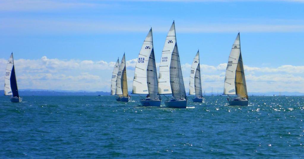 Tightly bunched for the reach to the mark - Bruce Elliott Memorial Young 88 Single Handed Champs  © Mike Leyland